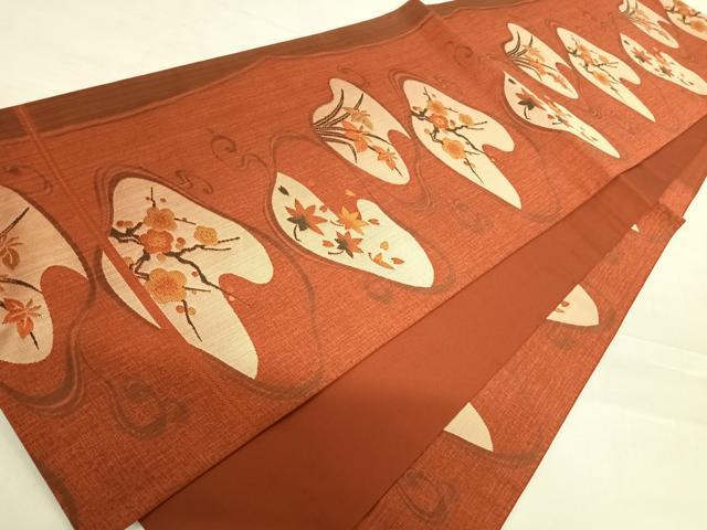 平和屋着物◎六通柄袋帯 古吟 流水花文 正絹 逸品 AABD7138yx
