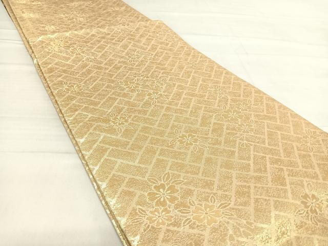 平和屋着物◎佐賀錦　六通柄袋帯　唐織　扇面花文　金糸　正絹　逸品　AABD7145yx