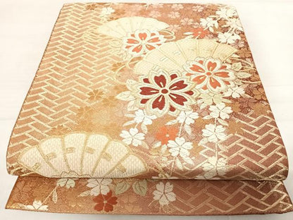 平和屋着物◎六通柄袋帯 唐織 檜扇花文 金糸 正絹 逸品 AABD7150yx