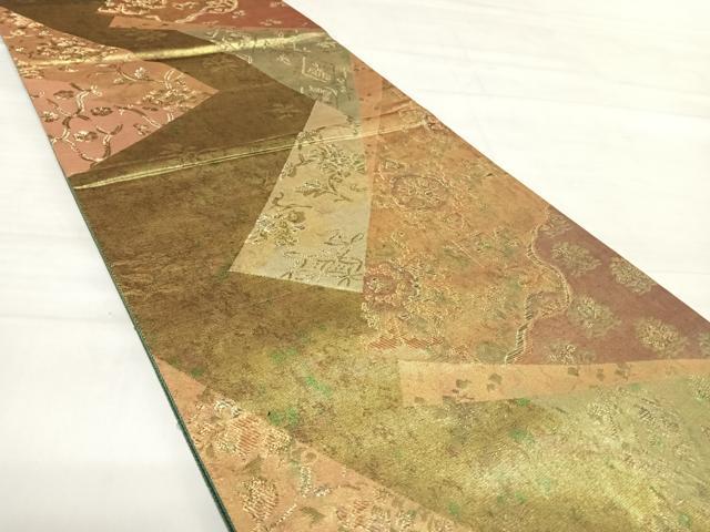 平和屋着物◎六通柄袋帯 切嵌花文 研出青銅箔 正絹 逸品 AABD7152yx