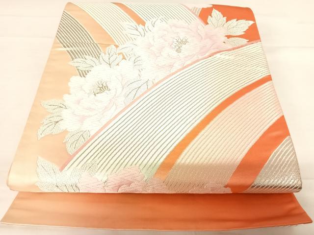 平和屋着物◎西陣 沖野織物謹製 六通柄袋帯 唐織 流線花文 銀糸 正絹 逸品 AABD7159yx