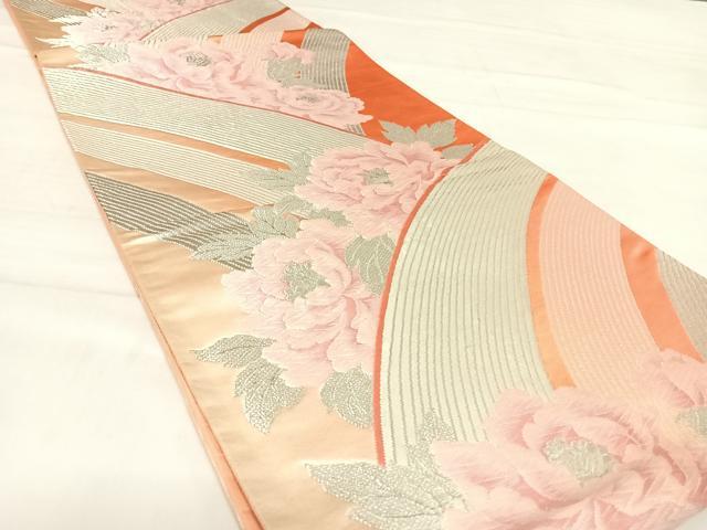 平和屋着物◎西陣 沖野織物謹製 六通柄袋帯 唐織 流線花文 銀糸 正絹 逸品 AABD7159yx