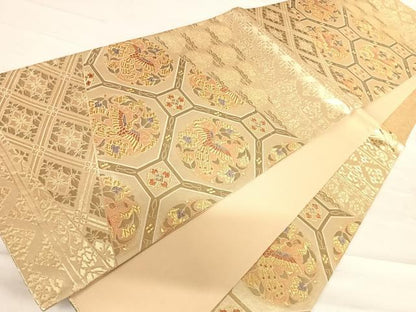 平和屋着物◎六通柄袋帯 金彩正倉院 金糸 正絹 逸品 AABD7162yx