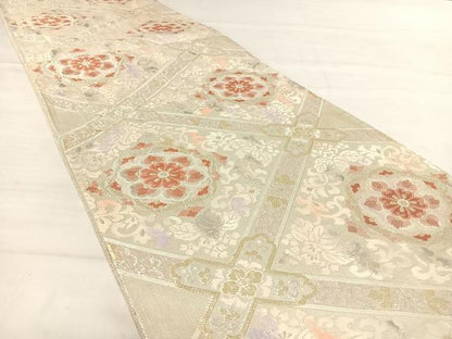 平和屋着物◎佐賀錦 六通柄袋帯 格天井華紋 金銀糸 正絹 逸品 AABD7165yx