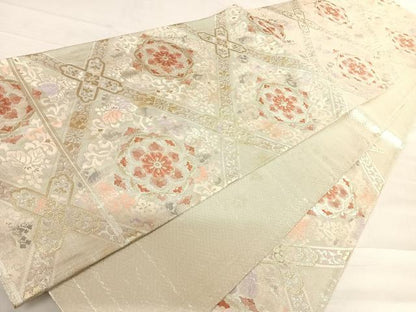 平和屋着物◎佐賀錦 六通柄袋帯 格天井華紋 金銀糸 正絹 逸品 AABD7165yx