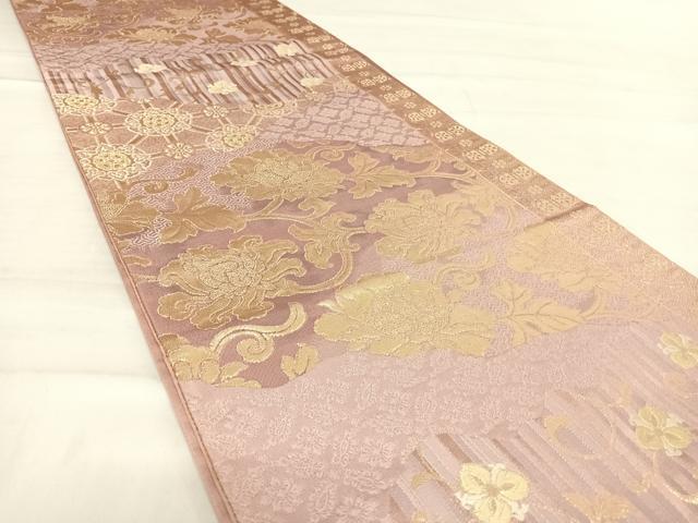 平和屋着物◎六通柄袋帯 唐織 更紗花文 金糸 正絹 逸品 AABD7166yx