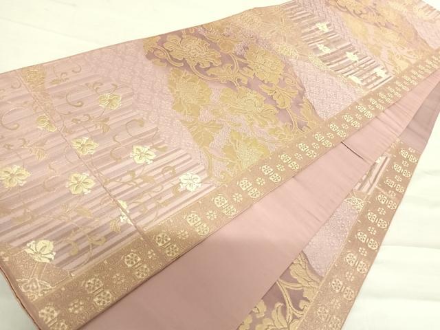 平和屋着物◎六通柄袋帯 唐織 更紗花文 金糸 正絹 逸品 AABD7166yx