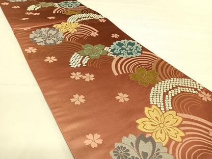 平和屋着物◎六通柄袋帯 唐織 舞花文 金糸 正絹 逸品 AABD7167yx