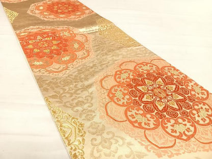 平和屋着物◎六通柄袋帯 正倉院花文 金糸 正絹 逸品 AABD7168yx