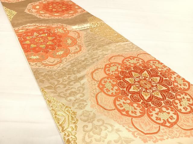 平和屋着物◎六通柄袋帯 正倉院花文 金糸 正絹 逸品 AABD7168yx