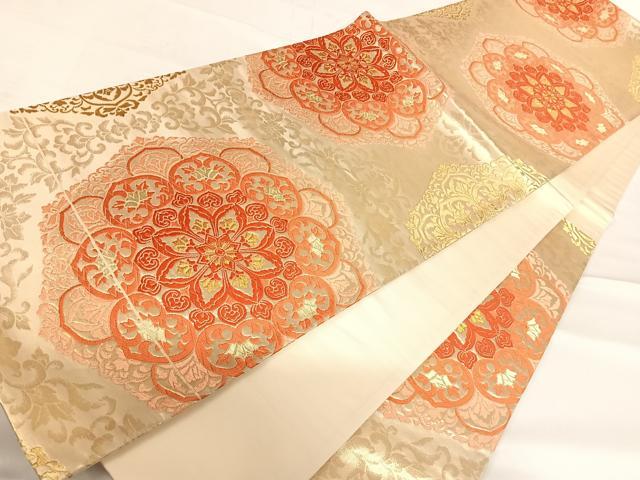 平和屋着物◎六通柄袋帯 正倉院花文 金糸 正絹 逸品 AABD7168yx