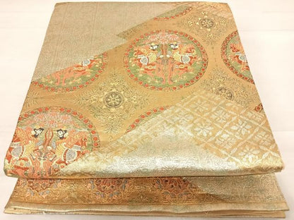 平和屋着物◎六通柄袋帯 唐織 松皮狩鞍文 燿金 金銀糸 正絹 逸品 AABD7171yx