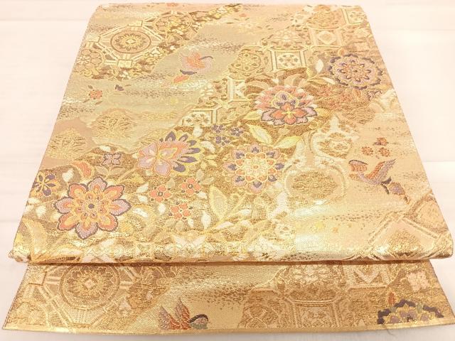 平和屋着物◎佐賀錦 六通柄袋帯 唐織 道長花鳥文 金糸 正絹 逸品 AABD7173yx