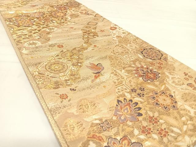 平和屋着物◎佐賀錦 六通柄袋帯 唐織 道長花鳥文 金糸 正絹 逸品 AABD7173yx
