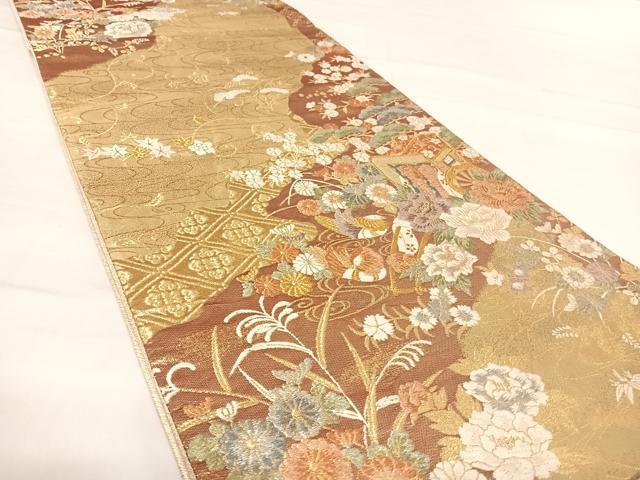 平和屋着物◎佐賀錦 六通柄袋帯 唐織 鴛鴦花文 金糸 正絹 逸品 AABD7175yx