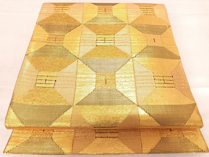 平和屋着物◎佐賀錦 太鼓柄袋帯 幾何学文様 金糸 正絹 逸品 AABD7182yx