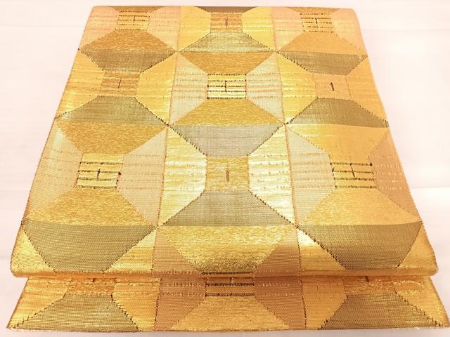 平和屋着物◎佐賀錦 太鼓柄袋帯 幾何学文様 金糸 正絹 逸品 AABD7182yx