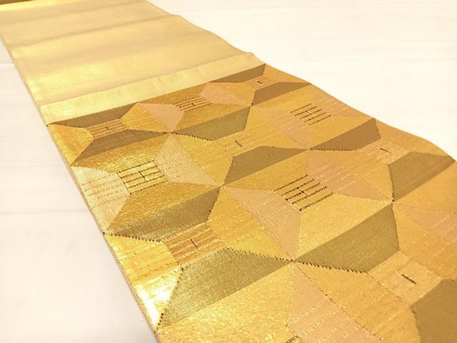 平和屋着物◎佐賀錦 太鼓柄袋帯 幾何学文様 金糸 正絹 逸品 AABD7182yx