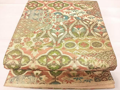 平和屋着物◎佐賀錦 六通柄袋帯 吉祥更紗花文 金糸 正絹 逸品 AABD7189yx