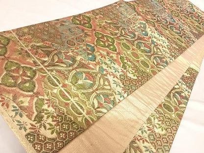 平和屋着物◎佐賀錦 六通柄袋帯 吉祥更紗花文 金糸 正絹 逸品 AABD7189yx