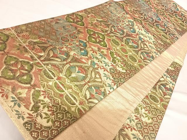 平和屋着物◎佐賀錦 六通柄袋帯 吉祥更紗花文 金糸 正絹 逸品 AABD7189yx