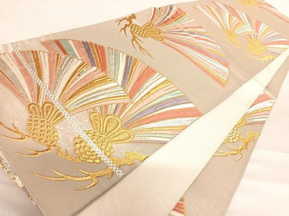平和屋着物◎六通柄袋帯　唐織　枝松文　金銀糸　正絹　逸品　AABD7196yx