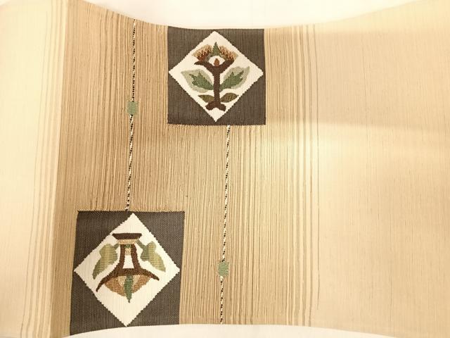 平和屋着物◎太鼓柄袋帯　紬地　花鳥文　正絹　逸品　AABD7199yx