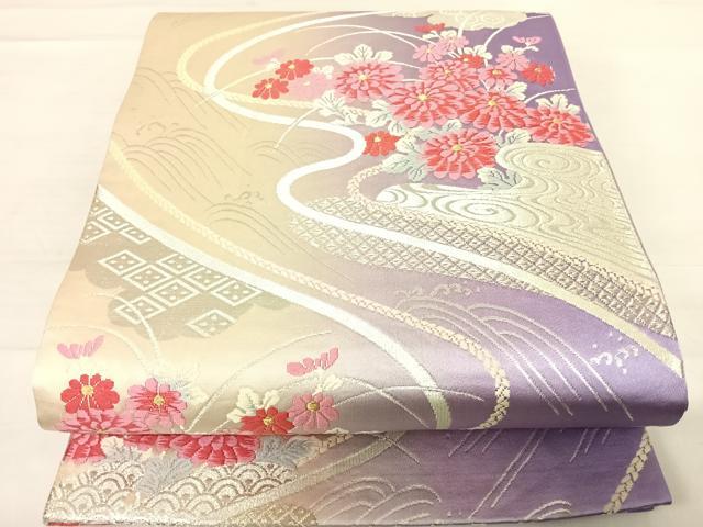 11月末最終値下げ ！！プレス加工済 正絹 礼装袋帯 銀糸 六通織 正倉院華文 新入荷！！プレス加工済 正絹 礼装用袋帯 銀糸 六通織 正倉院菱大華