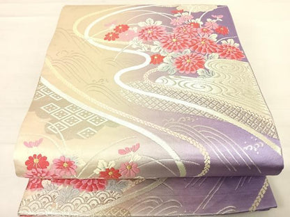 平和屋着物◎六通柄袋帯　唐織　流水花文　金銀糸　正絹　逸品　AABD7201yx