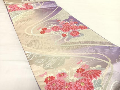 平和屋着物◎六通柄袋帯　唐織　流水花文　金銀糸　正絹　逸品　AABD7201yx