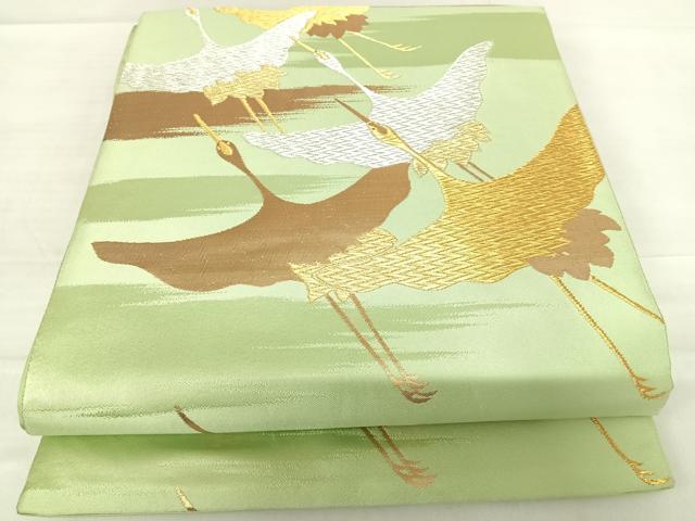 平和屋着物◎六通柄袋帯　霞飛鶴文　金銀糸　正絹　逸品　AABD7202yx