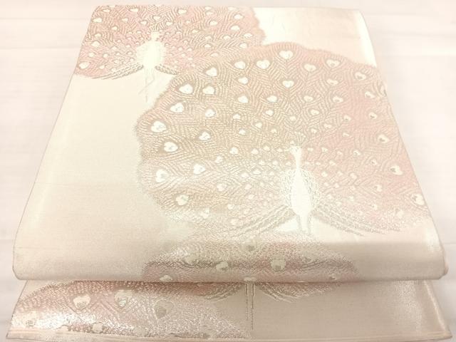 平和屋着物◎六通柄袋帯 唐織 孔雀文 銀糸 正絹 逸品 AABD7206yx