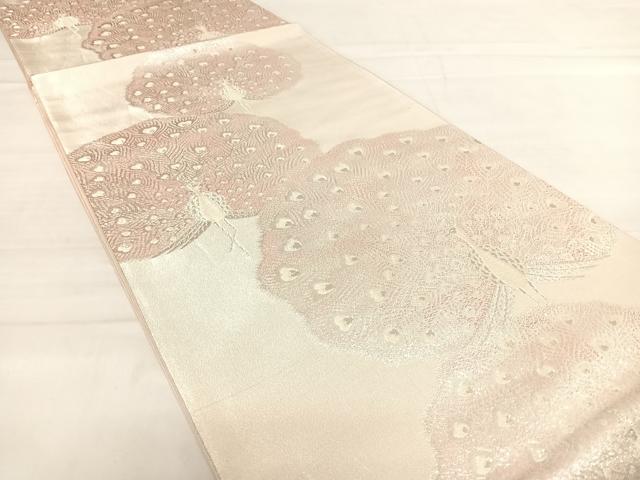 平和屋着物◎六通柄袋帯 唐織 孔雀文 銀糸 正絹 逸品 AABD7206yx