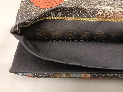 平和屋着物◎六通柄袋帯　唐織　観世水扇面文　金糸　正絹　逸品　AABD7214yx