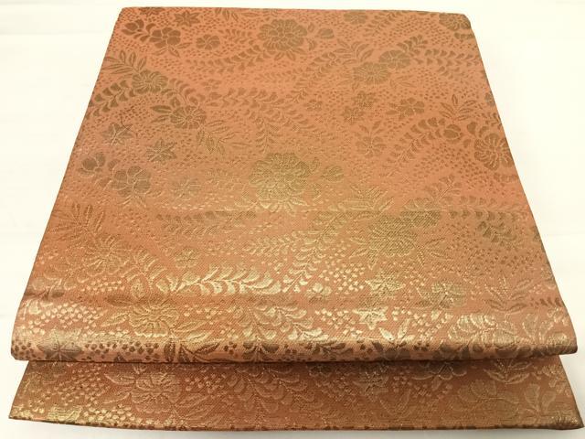 平和屋着物◎六通柄袋帯　草花文　金糸　正絹　逸品　AABD7217yx