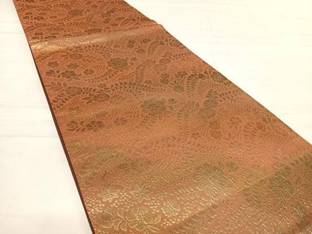 平和屋着物◎六通柄袋帯　草花文　金糸　正絹　逸品　AABD7217yx