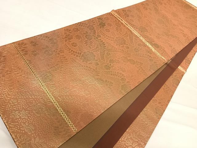 平和屋着物◎六通柄袋帯　草花文　金糸　正絹　逸品　AABD7217yx