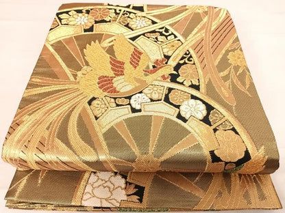 平和屋着物◎佐賀錦　両面六通柄袋帯　鳳凰花文　金糸　正絹　逸品　AABD7219yx