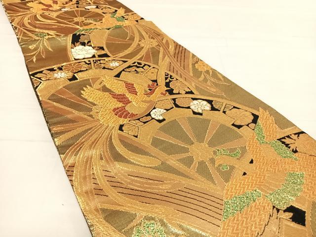平和屋着物◎佐賀錦　両面六通柄袋帯　鳳凰花文　金糸　正絹　逸品　AABD7219yx