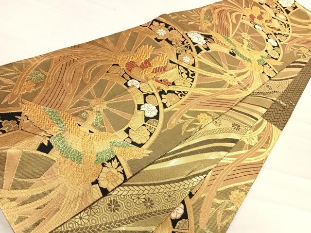平和屋着物◎佐賀錦　両面六通柄袋帯　鳳凰花文　金糸　正絹　逸品　AABD7219yx