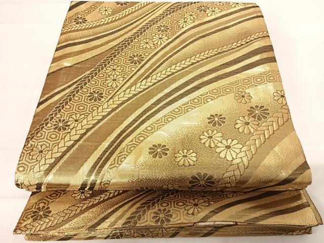 平和屋着物◎佐賀錦　両面六通柄袋帯　鳳凰花文　金糸　正絹　逸品　AABD7219yx