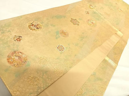 平和屋着物◎六通柄袋帯　裂繍正倉院文　金糸　引箔　正絹　逸品　AABD7222yx