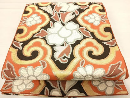平和屋着物◎六通柄袋帯　渡来裂　金銀糸　正絹　逸品　AABD7233yx