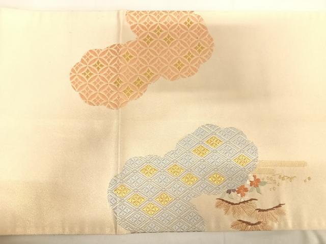 平和屋着物◎太鼓柄袋帯　唐織　刺繍　鴛鴦花文　金糸　正絹　逸品　AABD7240yx