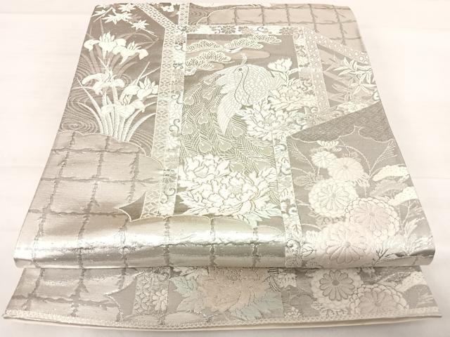 平和屋着物◎六通柄袋帯　唐織　九百プラチナ弐重織　花鳥文　正絹　逸品　AABD7241yx