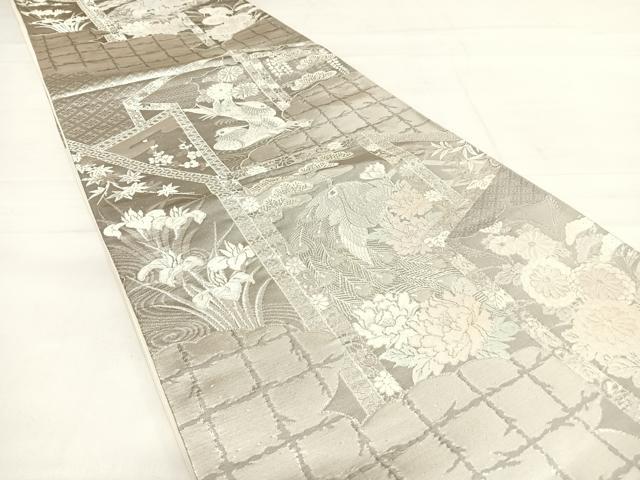 平和屋着物◎六通柄袋帯　唐織　九百プラチナ弐重織　花鳥文　正絹　逸品　AABD7241yx