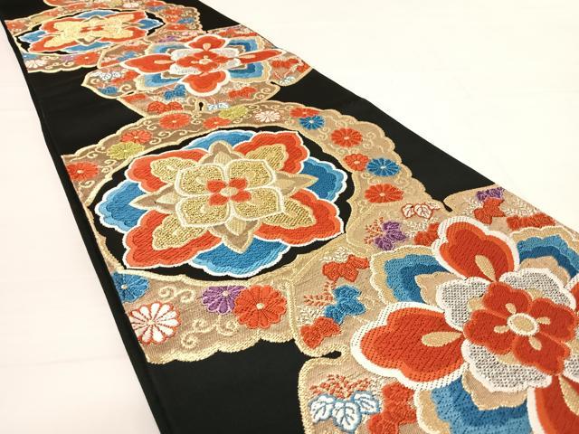 平和屋着物◎六通柄袋帯　唐織　正倉院花文　黒地　金銀糸　正絹　逸品　AABD7246yx