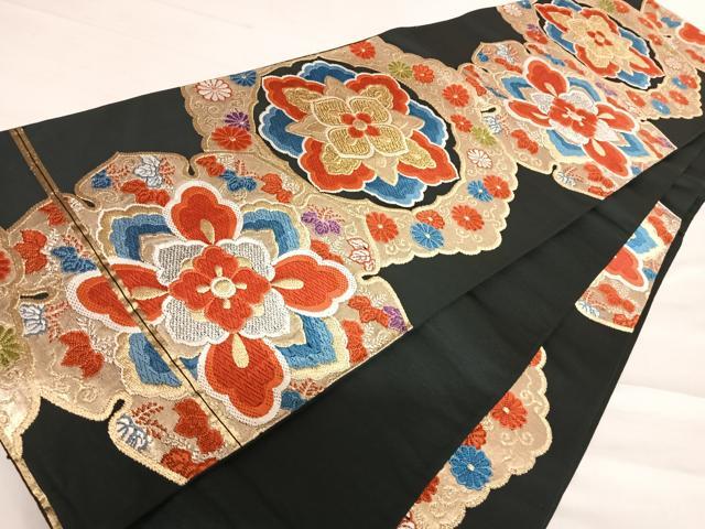 平和屋着物◎六通柄袋帯　唐織　正倉院花文　黒地　金銀糸　正絹　逸品　AABD7246yx