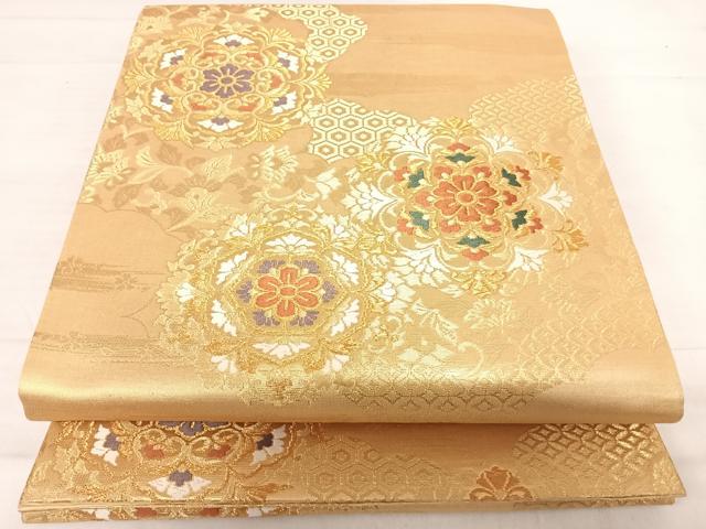 平和屋着物◎六通柄袋帯　唐織　正倉院花文　金糸　正絹　逸品　AABD7248yx