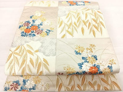 平和屋着物◎六通柄袋帯　唐織　草花文　金銀糸　正絹　逸品　AABD7249yx